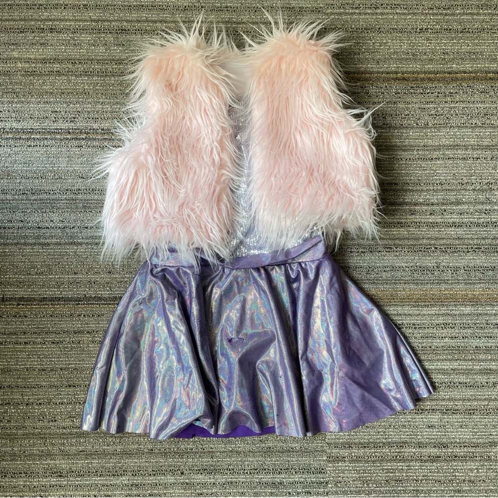 Revolution Jazz Purple Pink Fur Dance Recital Disco 70s Costume - Kid Large